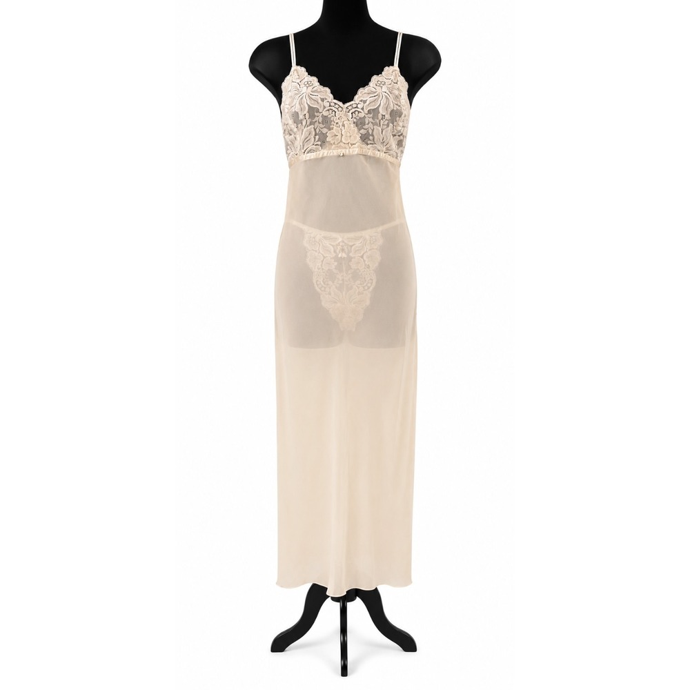 Valerie Stevens Intimates Womens Romantic Nightgown Panty Set Medium Cream Lace
